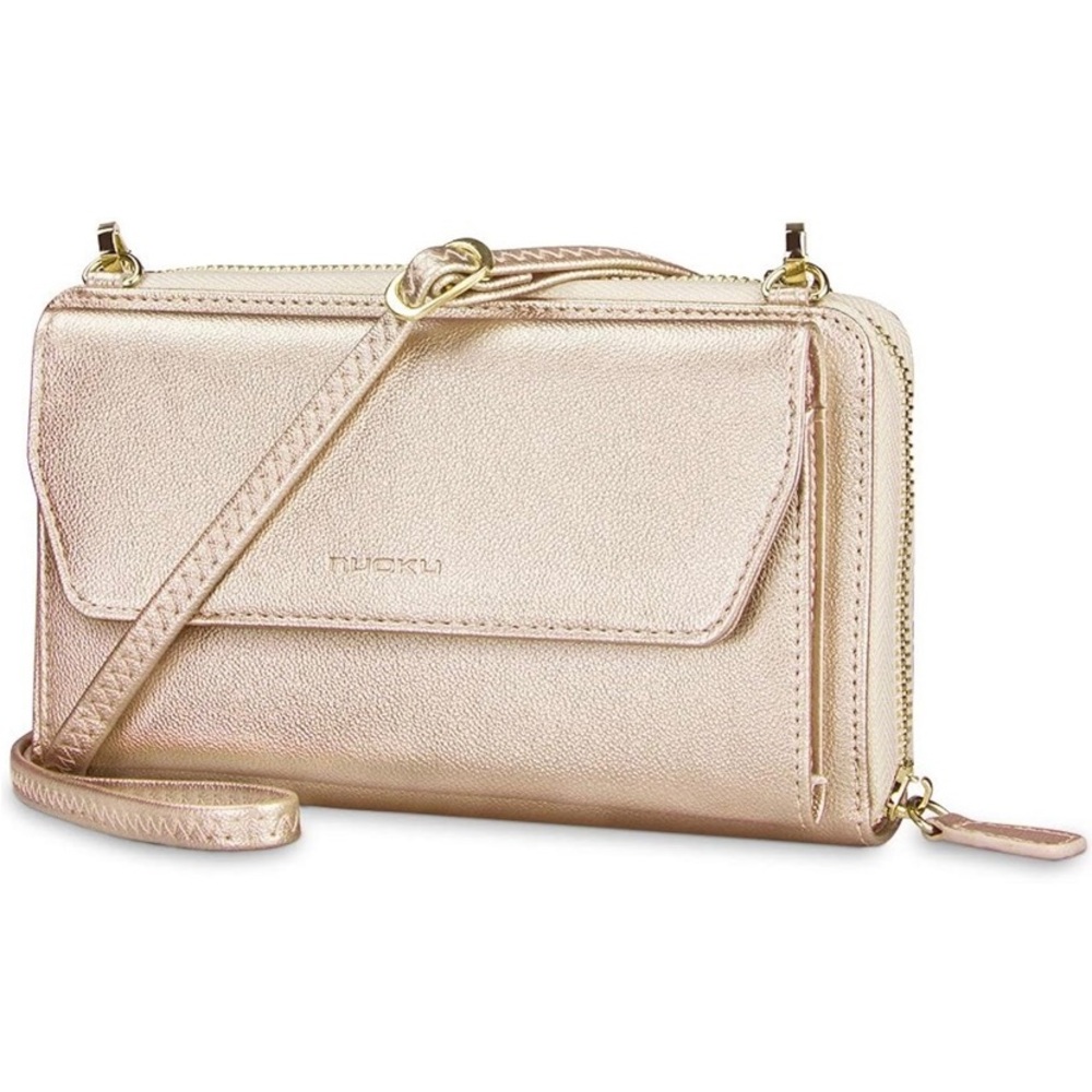 NEW Wallet Purse Wristlet Crossbody Clutch - Gold Vegan Leather RFID Protection